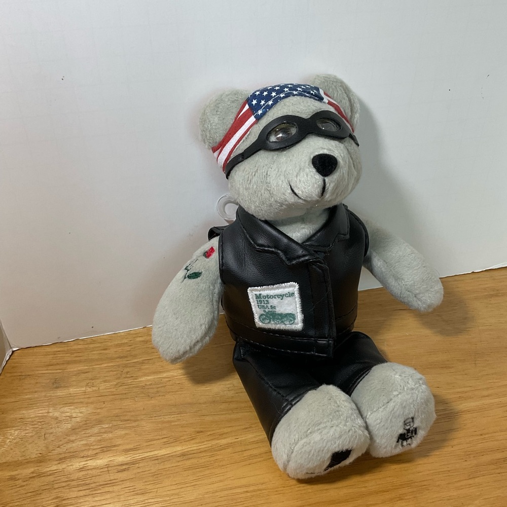Motorcycle biker bear, patriotic USA, plus, beanie